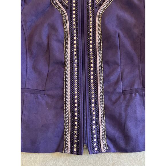 TanJay Blazer Women's Large 14P Purple Embroidered Beaded Accent Full Zip Jacket - Picture 3 of 13